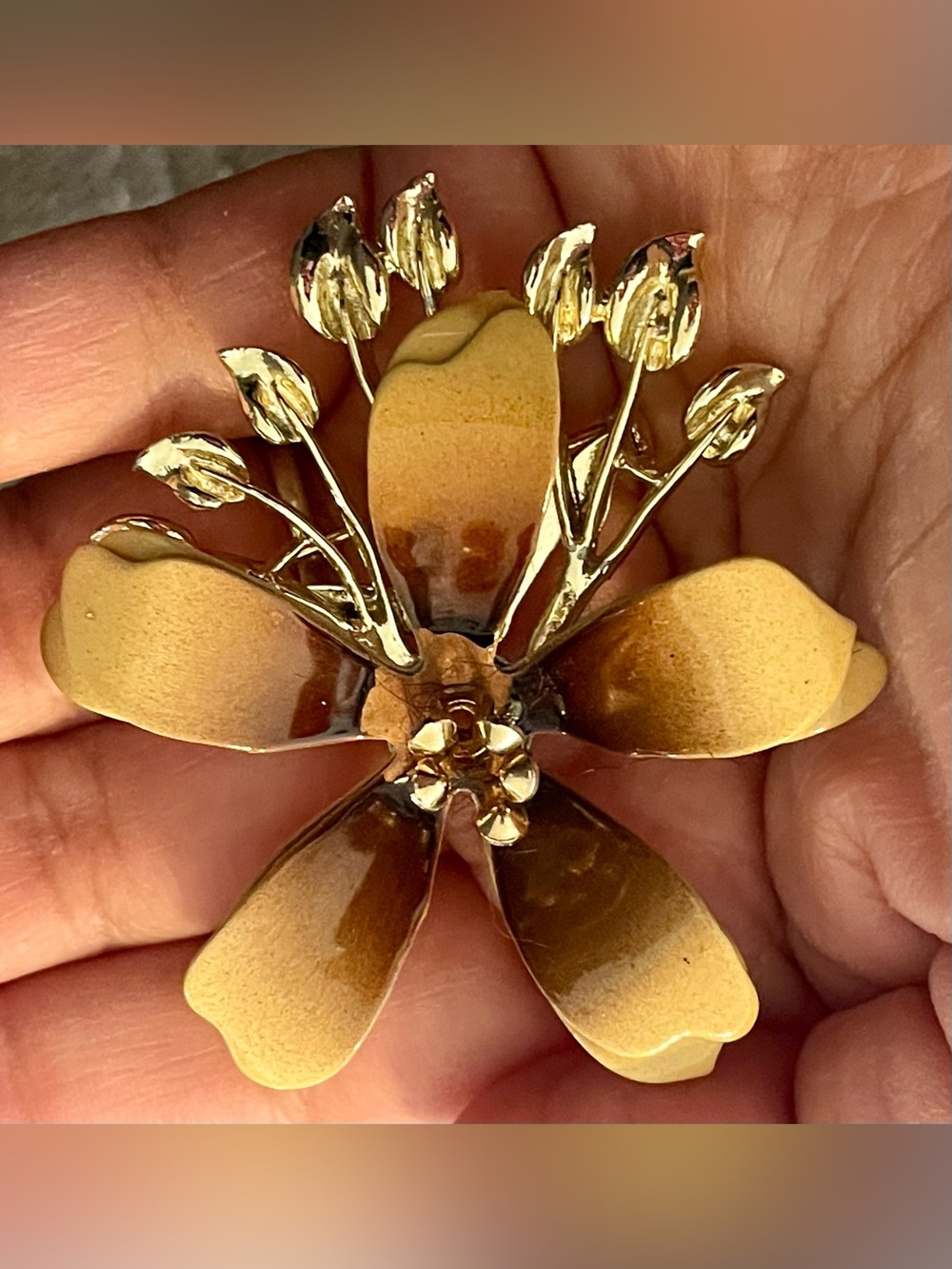 Coro Gold-Tone Brown Floral Enamel Brooch